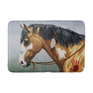 Tapete De Banheiro Buckskin Pinto Cavalo de Guerra Nativo Americano