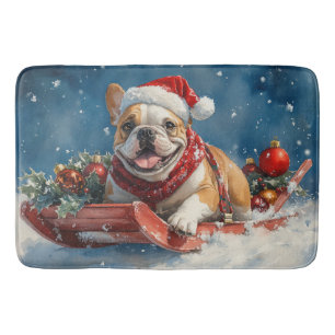 Tapete De Banheiro Buldogue em Sledge Deixe-o nevar Natal