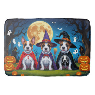 Tapete De Banheiro Bull Terrier Cachorros Pumpkin Halloween Engraçado