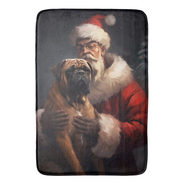 Tapete De Banheiro Bullmastiff Com Papai Noel Natal Festivo (Frente Vertical)