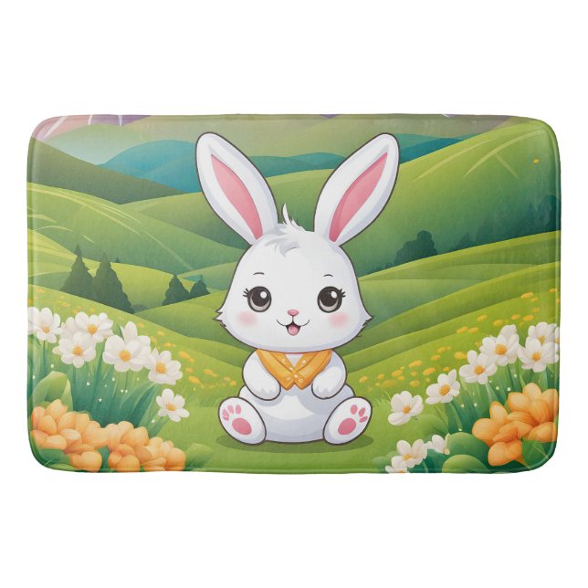 Tapete De Banheiro Bunny sentado num campo Ilustração (Frente)