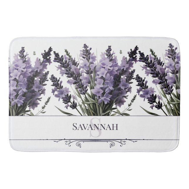 Tapete De Banheiro Buquê de Lavanda de Aquarela Personalizado (Frente)
