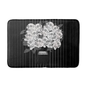 Tapete De Banheiro Buquê de Rosas Cranianas Preto e Branco