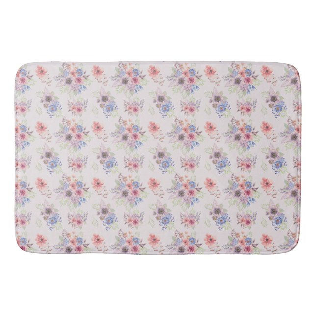 Tapete De Banheiro Buquês Florais, cor-de-rosa e azul, de aquarelas (Frente)