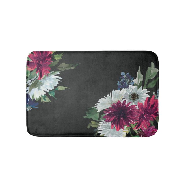 Tapete De Banheiro Burgundy Floral Splash em Preto Distinto (frente)