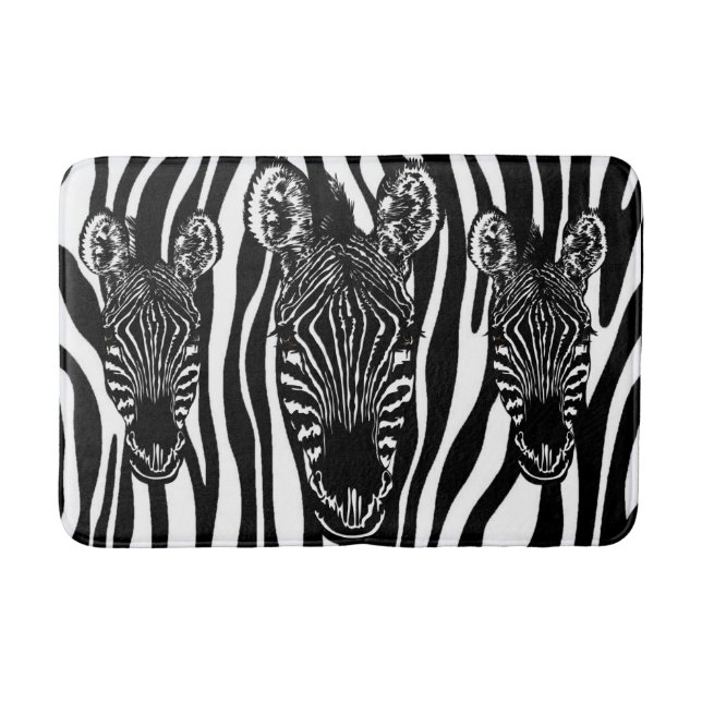 Tapete De Banheiro Cabeça de Zebra Única em Estampa de Zebra (Frente)