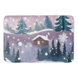 Tapete De Banheiro Cabine de Neve em Aquarela de Inverno