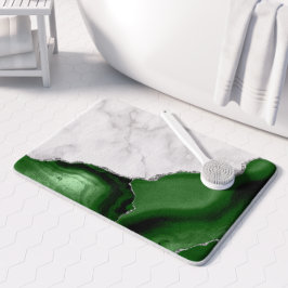 Tapete De Banheiro Caçador de Mármore Branco Ágata Verde Brilho Prata