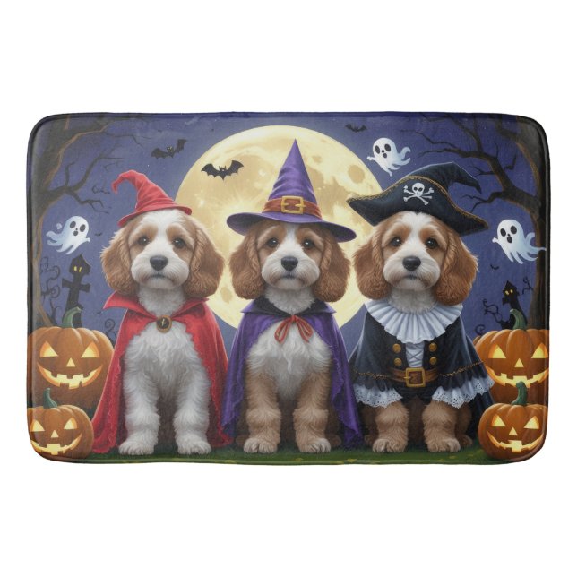 Tapete De Banheiro Cachorro Cachorro Pumpkin Halloween Engraçado (Frente)
