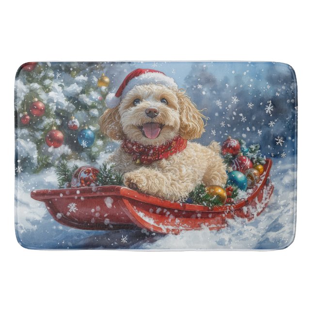 Tapete De Banheiro Cachorro Cockapoo no Trenó Deixe Nevar Natal (Frente)