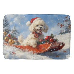 Tapete De Banheiro Cachorro de Poodle em Sledge Deixe-o nevar no Nata