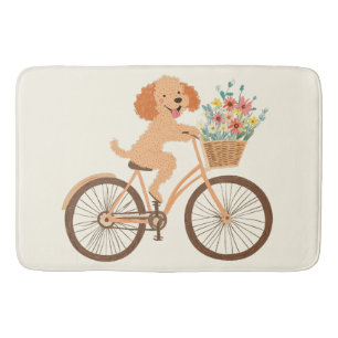 Tapete De Banheiro Cachorro Goldendoodle Fofo Andando de Bicicleta en