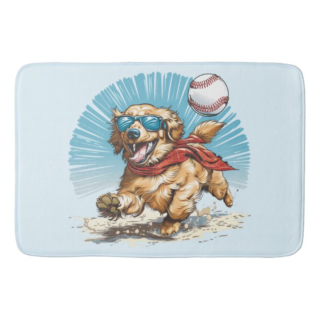 Tapete De Banheiro Cachorro Retriever ouro Jogando Baseball (Frente)
