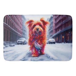 Tapete De Banheiro Cachorro sem-teto em neve fria e noite urbana