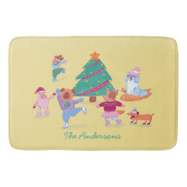 Tapete De Banheiro Cachorros Jovens Pregando Gelo Amarelo