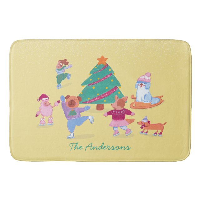 Tapete De Banheiro Cachorros Jovens Pregando Gelo Amarelo (Frente)