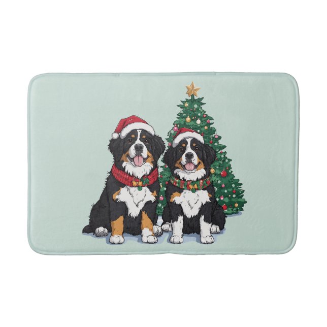Tapete De Banheiro Cães Berneses de Natal (Frente)