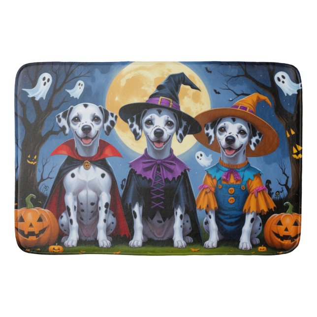 Tapete De Banheiro Cães Dalmacianos Pumpkin Halloween Engraçado (Frente)