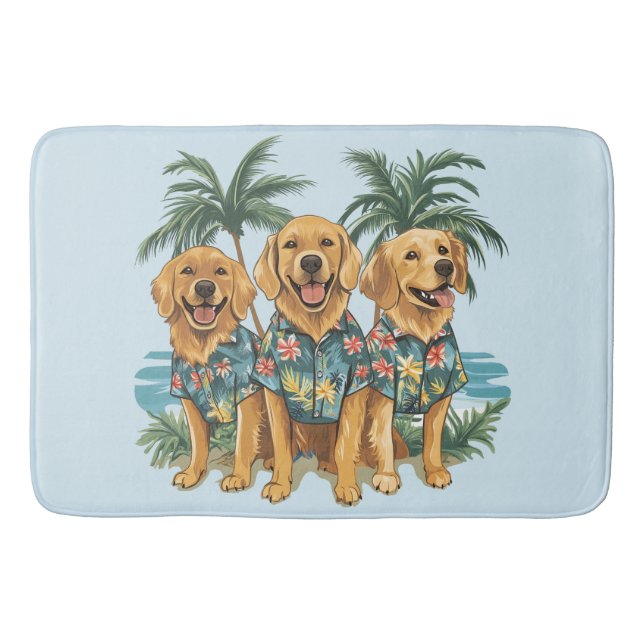 Tapete De Banheiro Cães ouros Retriever Vestindo Camisa Havaiana (Frente)