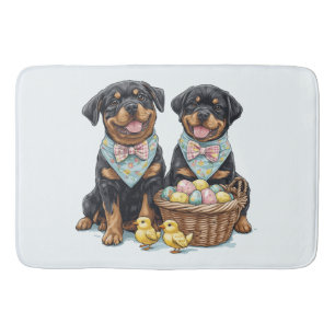 Tapete De Banheiro Cães Rottweiler de Páscoa Cesta de Páscoa