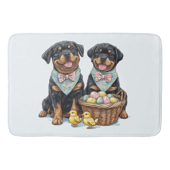 Tapete De Banheiro Cães Rottweiler de Páscoa Cesta de Páscoa (Frente)