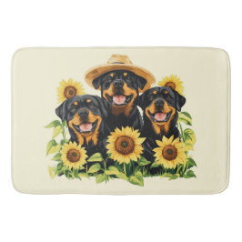 Tapete De Banheiro Cães Rottweiler Rodeados Por Girassóis