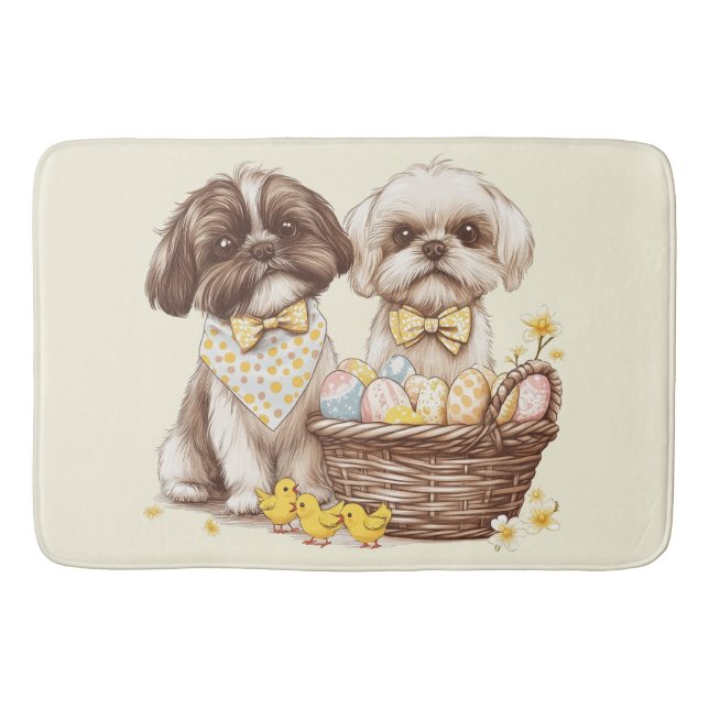 Tapete De Banheiro Cães Shih Tzu de Páscoa (Frente)