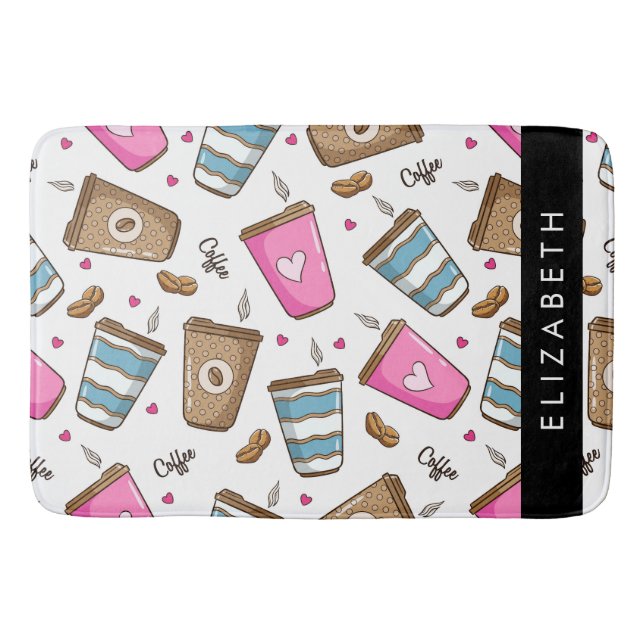 Tapete De Banheiro Café, Café Feijão, Corações, Seu Nome (Frente)