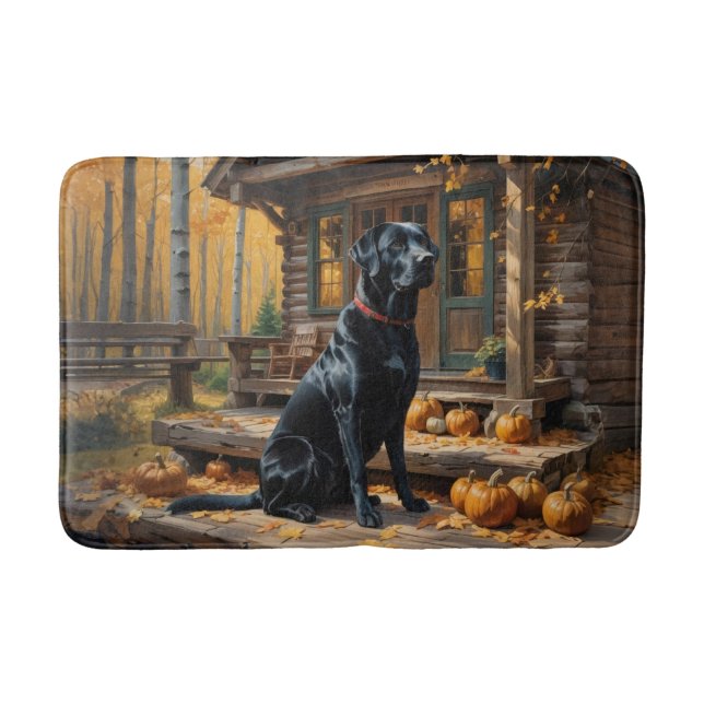 Tapete De Banheiro Café preto Labrador Retriever Log Cabine (Frente)