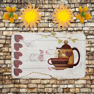Tapete De Banheiro Café Teapot Corações Rústicos Jardim Terrestre Ele