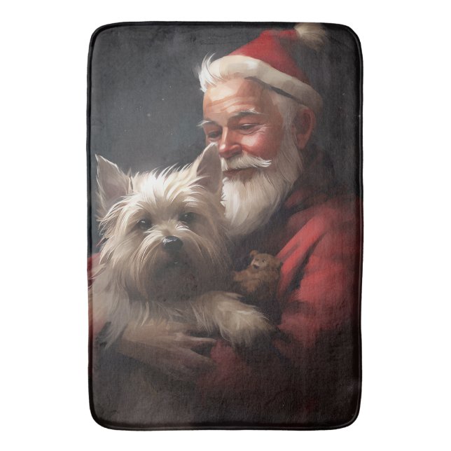 Tapete De Banheiro Cairn Terrier com Papai Noel Natal Festivo (Frente Vertical)