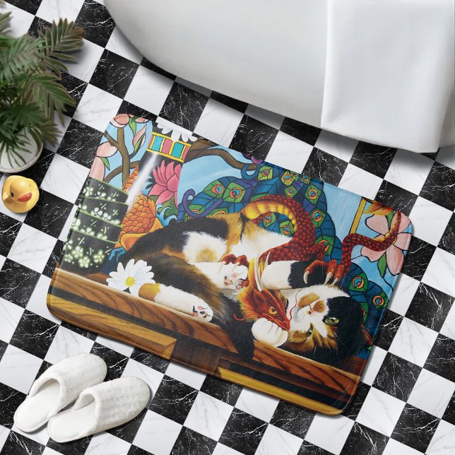 Tapete De Banheiro Calico Cat Dragon Red (Criador carregado)