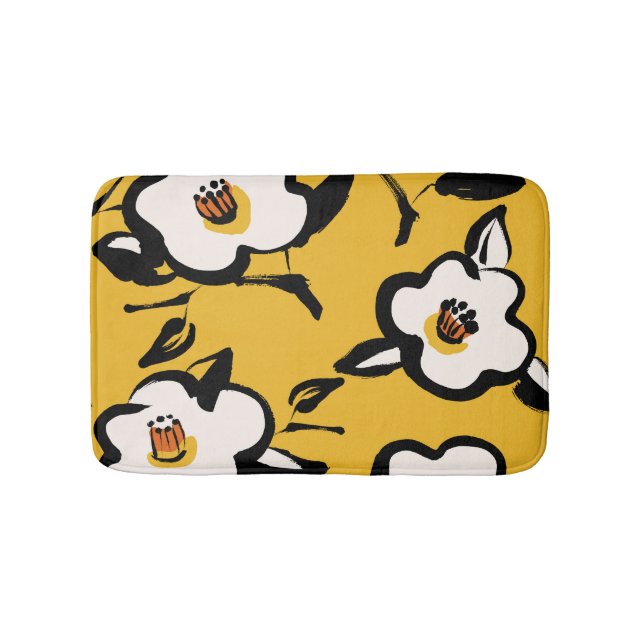 Tapete De Banheiro Camellia amarela, vintage floral. (frente)