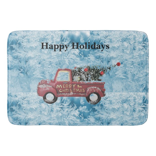 Tapete De Banheiro caminhão de colheita vermelho sobre fundo azul com (Frente)