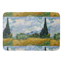 Tapete De Banheiro Campo de Trigo com Ciprestes de Van Gogh Vintage