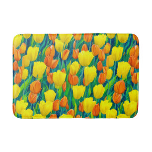 Tapete De Banheiro Campo de Tulipas Laranja e Amarela