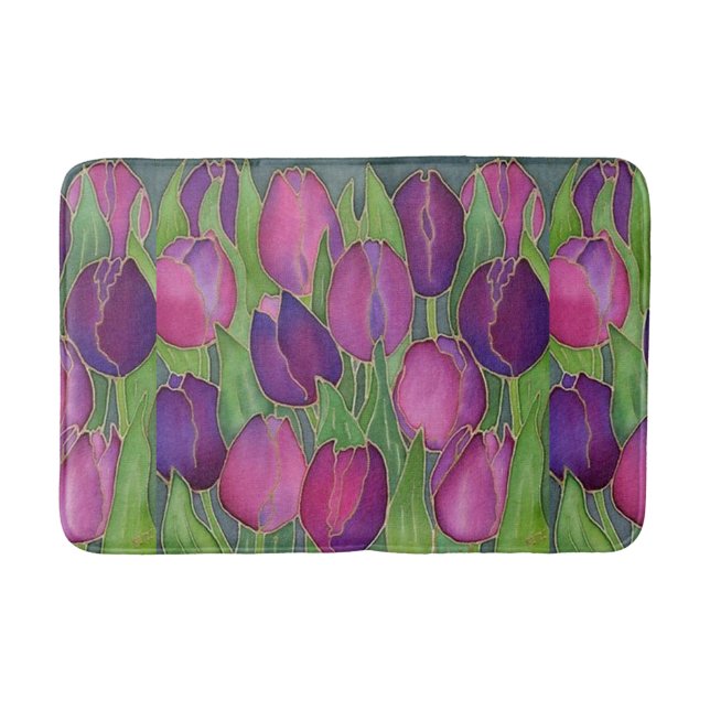 Tapete De Banheiro Campo de Tulipas Roxas Design Bath Mat (Frente)