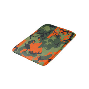 Tapete De Banheiro Camuflagem Laranja e Verde, Militar, Exército