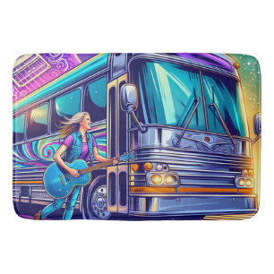 Tapete De Banheiro Cantor Colorido Com Guitarra e Ônibus Turístico Pe