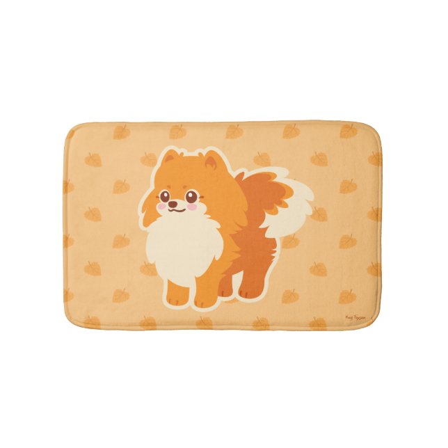 Tapete De Banheiro Cão bonito Kawaii Pomeranian (frente)