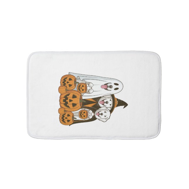 Tapete De Banheiro Cão Grande Pirenéus Fantasma Bruxa Halloween Combi (frente)