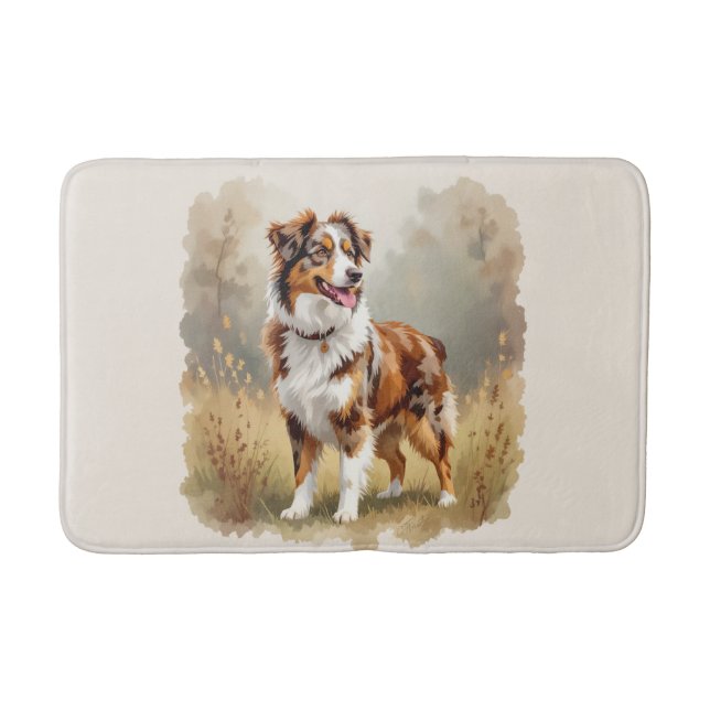 Tapete De Banheiro Cão Pastor Australiano Red Merle Aussie (Frente)