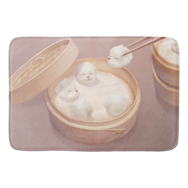 Tapete De Banheiro Cão Sorriso - Delícia de Xiao Long Bao (Frente)