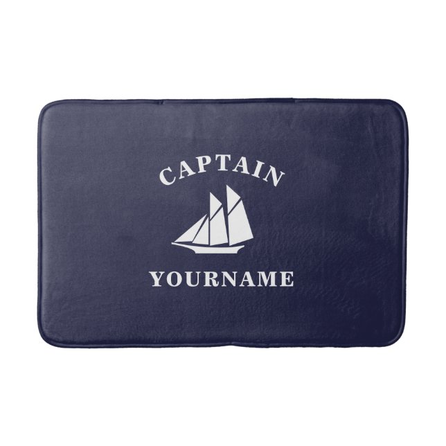 Tapete De Banheiro Capitão com seu nome: Sailboat Nautical Bath Mat (Frente)