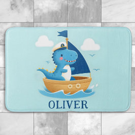 Tapete De Banheiro Capitão de Barco Dino Azul Fofo
