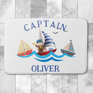 Tapete De Banheiro Capitão de Barco Náutico Personalizado para Crianç