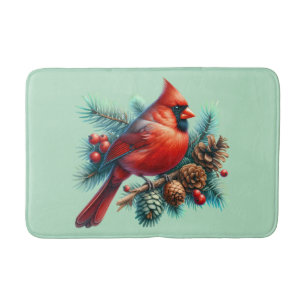 Tapete De Banheiro Cardeal em Pine Branch com Berries de inverno