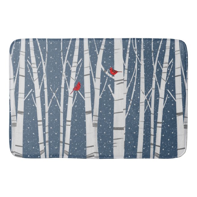 Tapete De Banheiro Cardinhos Vermelhos Em Flocos De Neve (Frente)