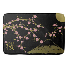 Tapete De Banheiro Cartaz de tela japonês preto dourado Sakura rosa