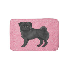 Tapete De Banheiro Cartoon Black Pug Dog Mops Pink Love Heart Pattern